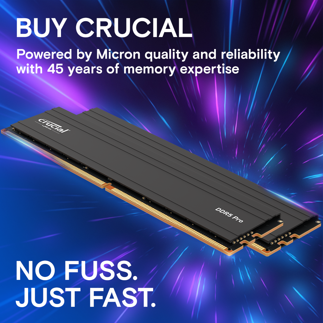 Crucial Pro 24GB DDR5-6000 UDIMM Desktop RAM CP24G60C48U5 | XMP 3.0, EXPO Crucial Pro 24GB DDR5-6000 UDIMM Desktop RAM CP24G60C48U5 | XMP 3.0, EXPO